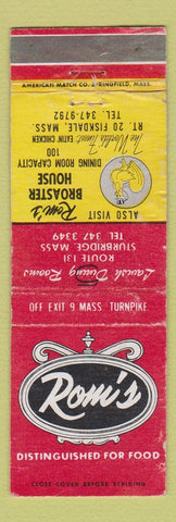 Matchbook Cover - Romi's Italian Restaurant Fiskdale MA WORN
