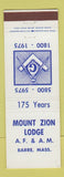 Matchbook Cover - Mount Zion Lodge Barre MA 1975