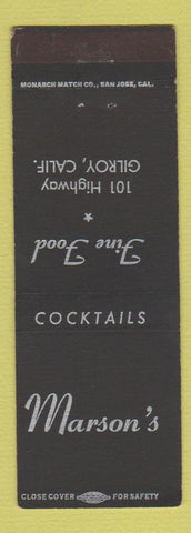 Matchbook Cover - Marson's Restaurant Gilroy CA