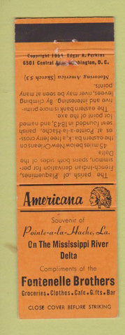 Matchbook Cover - Pointe a la Hache LA Fontenelle Bros Grocery Perkins Americana