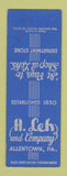 Matchbook Cover - H Leh Department Store Allentown PA SAMPLE