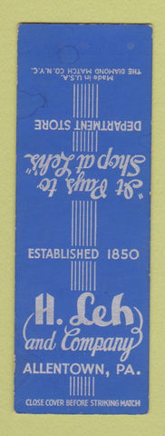 Matchbook Cover - H Leh Department Store Allentown PA SAMPLE