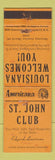 Matchbook Cover - St John Club Edgard LA Perkins Americana WEAR