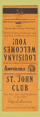Matchbook Cover - St John Club Edgard LA Perkins Americana WEAR