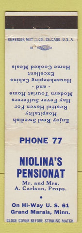 Matchbook Cover - Niolina's Pensionat Grand Marais MN
