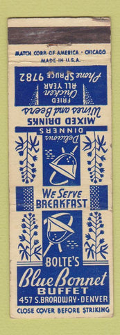 Matchbook Cover - Blue Bonnet Buffet Denver Colorado WEAR