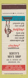 Matchbook Cover - Jockey Underwear Men's Clothes Scotty's Sharon PA