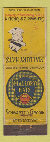Matchbook Cover - Mallory Hats Oakland CA WEAR