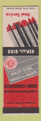 Matchbook Cover - Wolff Steel Service Chicago IL