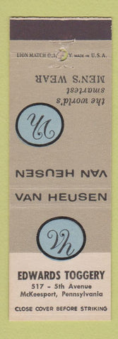 Matchbook Cover - Van Heusen Men's Clothes Edwards Toggery McKeesport PA