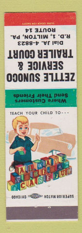 Matchbook Cover - Zettle Sunoco oil gas Trailer Court Milton PA