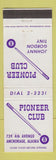 Matchbook Cover - Pioneer Club Billiards Anchorage AK