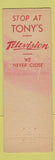Matchbook Cover - Tony's Fine Foods Des Moines IA