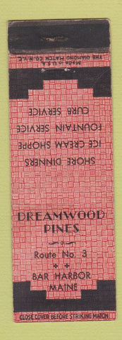 Matchbook Cover - Dreamwood Pines Bar Harbor ME CREASES