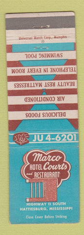 Matchbook Cover - Marco Hotel Courts Restaurant Hattiesburg MS