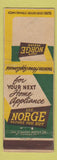 Matchbook Cover - Norge Appliances WORN