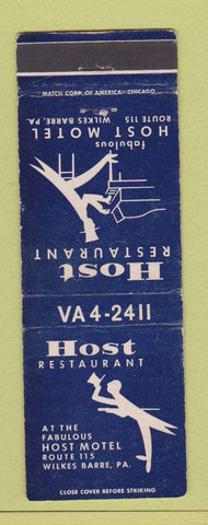Matchbook Cover - Host Restaurant Wilkes Barre PA