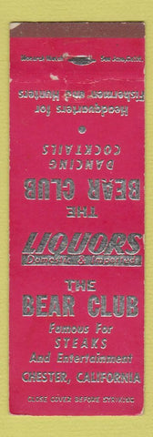 Matchbook Cover - Bear Club Chester CA MISCUT