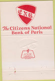 Matchbook Cover - Citizens National Bank of Paris IL? 40 Strike