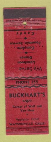 Matchbook Cover - Buckhart's Restaurant Watsonville CA WEAR