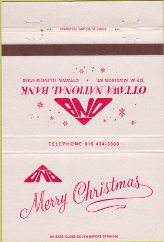 Matchbook Cover - Ottawa National Bank Ottawa IL 40 Strike