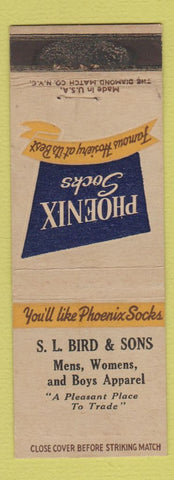 Matchbook Cover - Phoenix Socks SL Bird Clothes WEAR