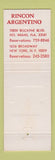 Matchbook Cover - Rincon Argentino Miami FL New York City