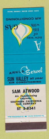 Matchbook Cover - Sam Atwood Arkla Servel Sun Valley gas heating