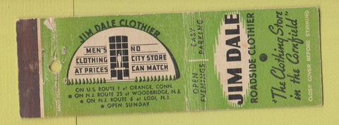 Matchbook Cover - Jim Dale Clothes Orange CT Woodbridge Lodi NJ WORN