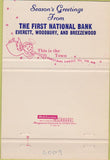 Matchbook Cover - First National Bank Everett Woodbury Breezewood 40 Strike