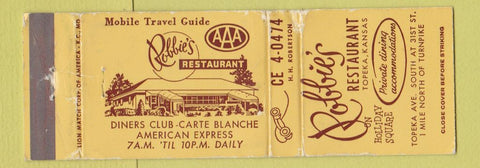Matchbook Cover - Robbie's Restaurant Topeka KS WORN
