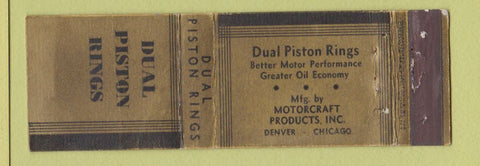 Matchbook Cover - Dual Piston Rings Denver Colorado Chicago CROWN WEAR