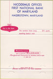 Matchbook Cover - Nicodemus National Bank Hagerstown MD variation #1  40 Strike