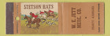 Matchbook Cover - WE Jett Merc Stetson Hats Pratt KS