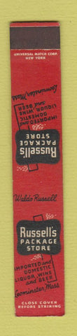 Matchbook Cover - Russell's Package Liquor Leominster MA SAMPLE 10 Strike