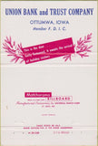 Matchbook Cover - Union Bank Trust Ottumwa IA 40 Strike