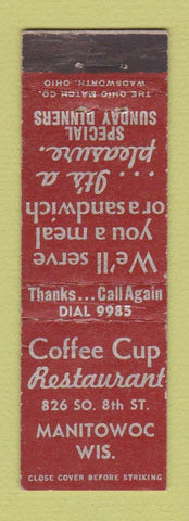 Matchbook Cover - Coffee Cup Restaurant Manitowoc WI WEAR Midget
