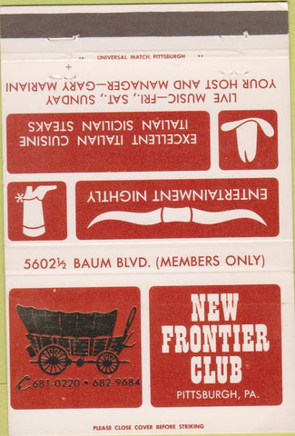 Matchbook Cover - New Frontier Club Pittsburgh PA 40 Strike