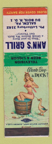 Matchbook Cover - Ann's Grill Salem PA pinup WORN