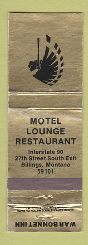 Matchbook Cover - War Bonnet Inn Motel Billings MT WORN