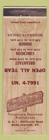 Matchbook Cover - Olde Board Restaurant Burlington VT