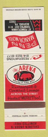 Matchbook Cover - Penn Manor Motel Bedford PA The Arena