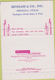 Matchbook Cover - Benham Co Mineola TX dried beans peas 40 Strike