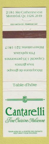 Matchbook Cover - Cantarelli Italian Restaurant Montreal QC