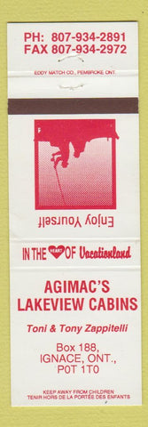 Matchbook Cover - Agimac's Lakeview Cabins Ignace ON