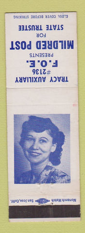Matchbook Cover - Eagles Club Mildred Post State Trustee Tracy? CA
