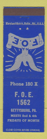 Matchbook Cover - Eagles Club Gettysburg PA