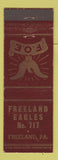 Matchbook Cover - Eagles Club Freeland PA