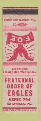 Matchbook Cover - Eagles Club Catawissa PA WHITE