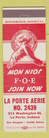 Matchbook Cover - Eagles Club La Porte IN